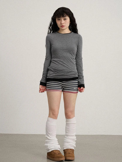Smoothie Ice Knit Tee V Neck T Shirt Long Sleeve