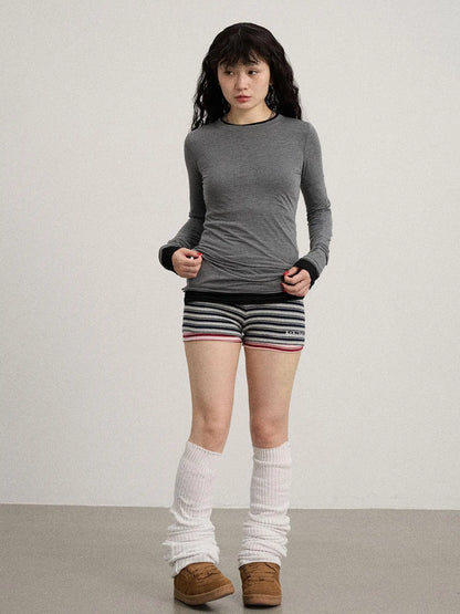 Smoothie Ice Knit Tee V Neck T Shirt Long Sleeve