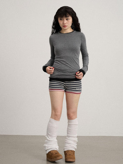 Achihara Smoothie Ice Knit Tee V Neck T Shirt Long Sleeve