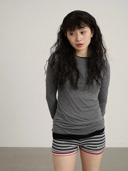 Smoothie Ice Knit Tee V Neck T Shirt Long Sleeve