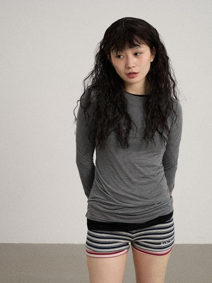 Achihara Smoothie Ice Knit Tee V Neck T Shirt Long Sleeve