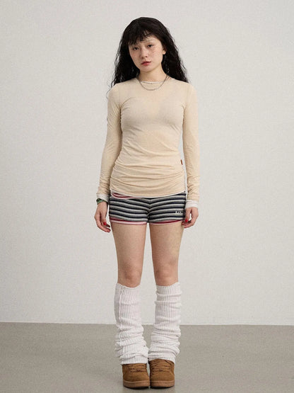 Smoothie Ice Knit Tee V Neck T Shirt Long Sleeve