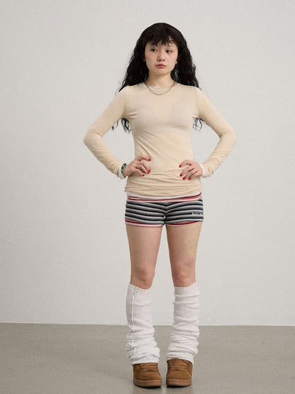 Achihara Smoothie Ice Knit Tee V Neck T Shirt Long Sleeve