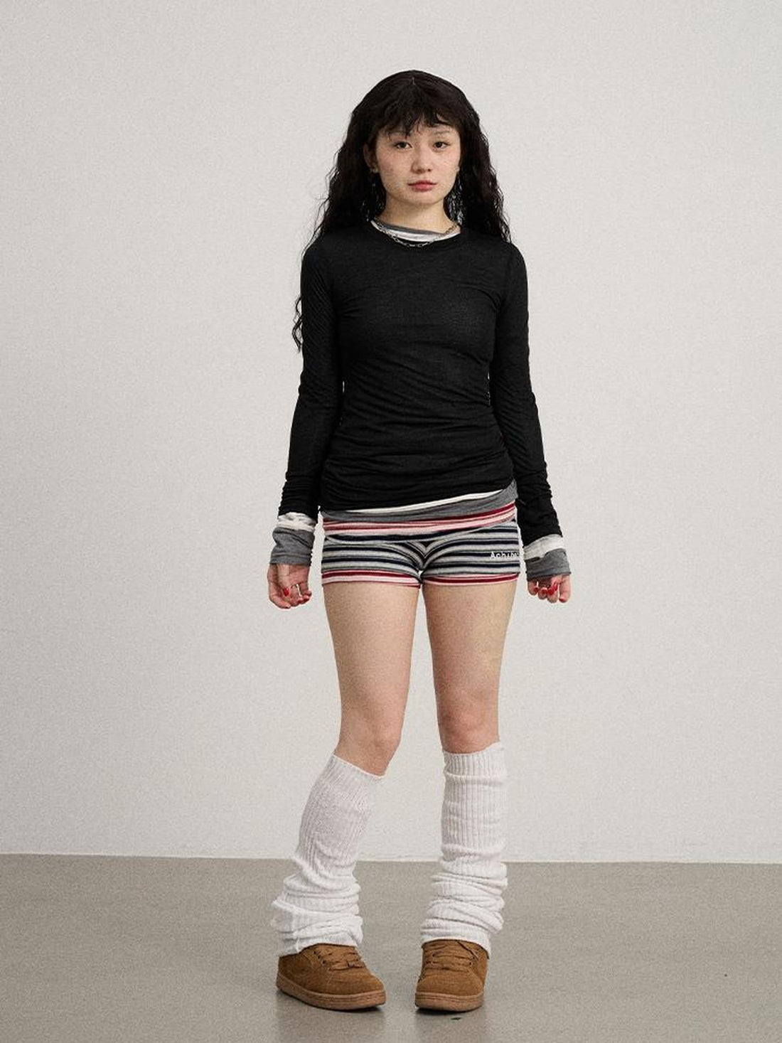 Achihara Smoothie Ice Knit Tee V Neck T Shirt Long Sleeve