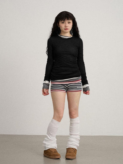 Achihara Smoothie Ice Knit Tee V Neck T Shirt Long Sleeve