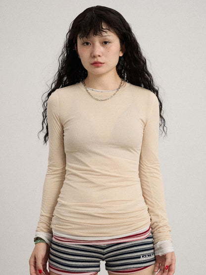 Achihara Smoothie Ice Knit Tee V Neck T Shirt Long Sleeve