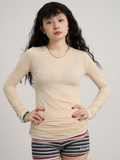 Achihara Smoothie Ice Knit Tee V Neck T Shirt Long Sleeve