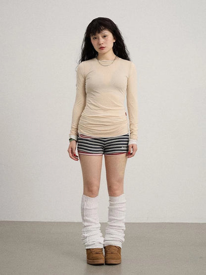 Smoothie Ice Knit Tee V Neck T Shirt Long Sleeve