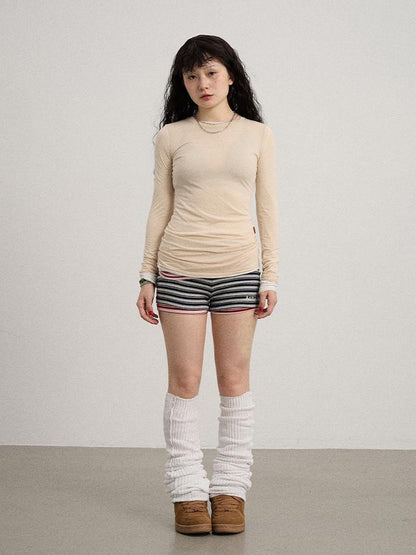 Achihara Smoothie Ice Knit Tee V Neck T Shirt Long Sleeve
