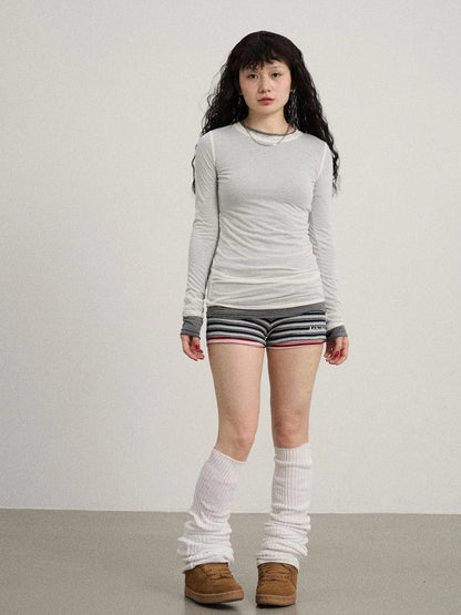 Smoothie Ice Knit Tee V Neck T Shirt Long Sleeve