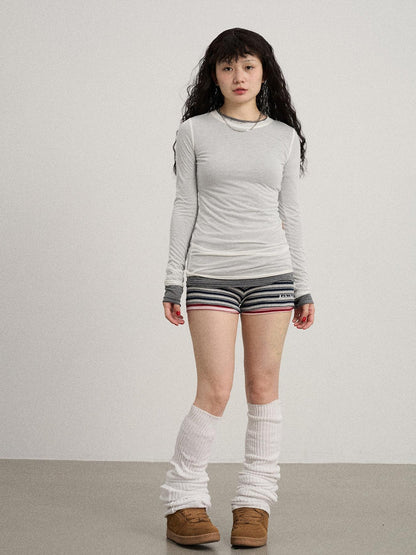 Achihara Smoothie Ice Knit Tee V Neck T Shirt Long Sleeve