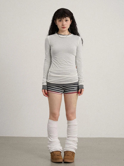 Smoothie Ice Knit Tee V Neck T Shirt Long Sleeve