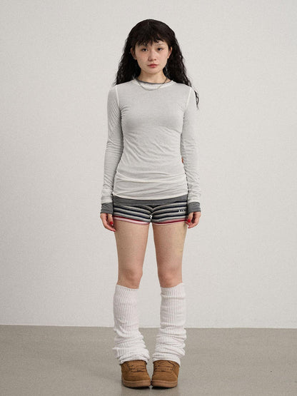 Achihara Smoothie Ice Knit Tee V Neck T Shirt Long Sleeve