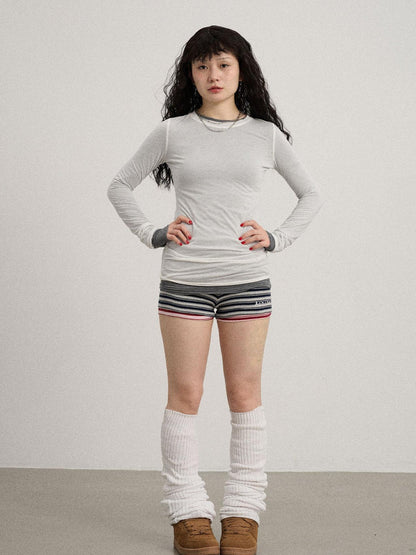 Achihara Smoothie Ice Knit Tee V Neck T Shirt Long Sleeve