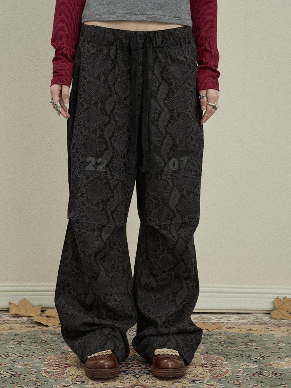 Update Achihara Snake Print Cargo Pants Wide Leg Drag Pants