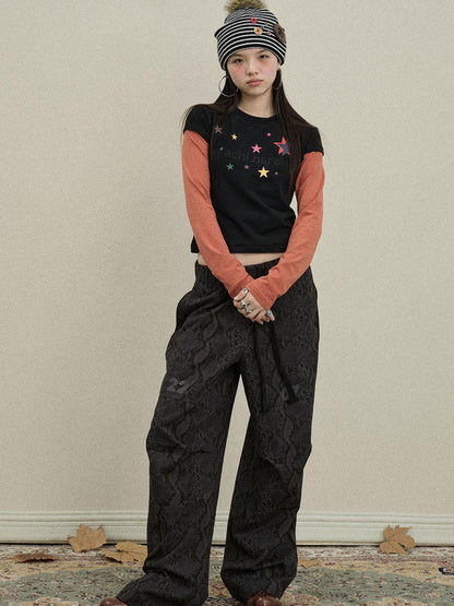 Update Achihara Snake Print Cargo Pants Wide Leg Drag Pants