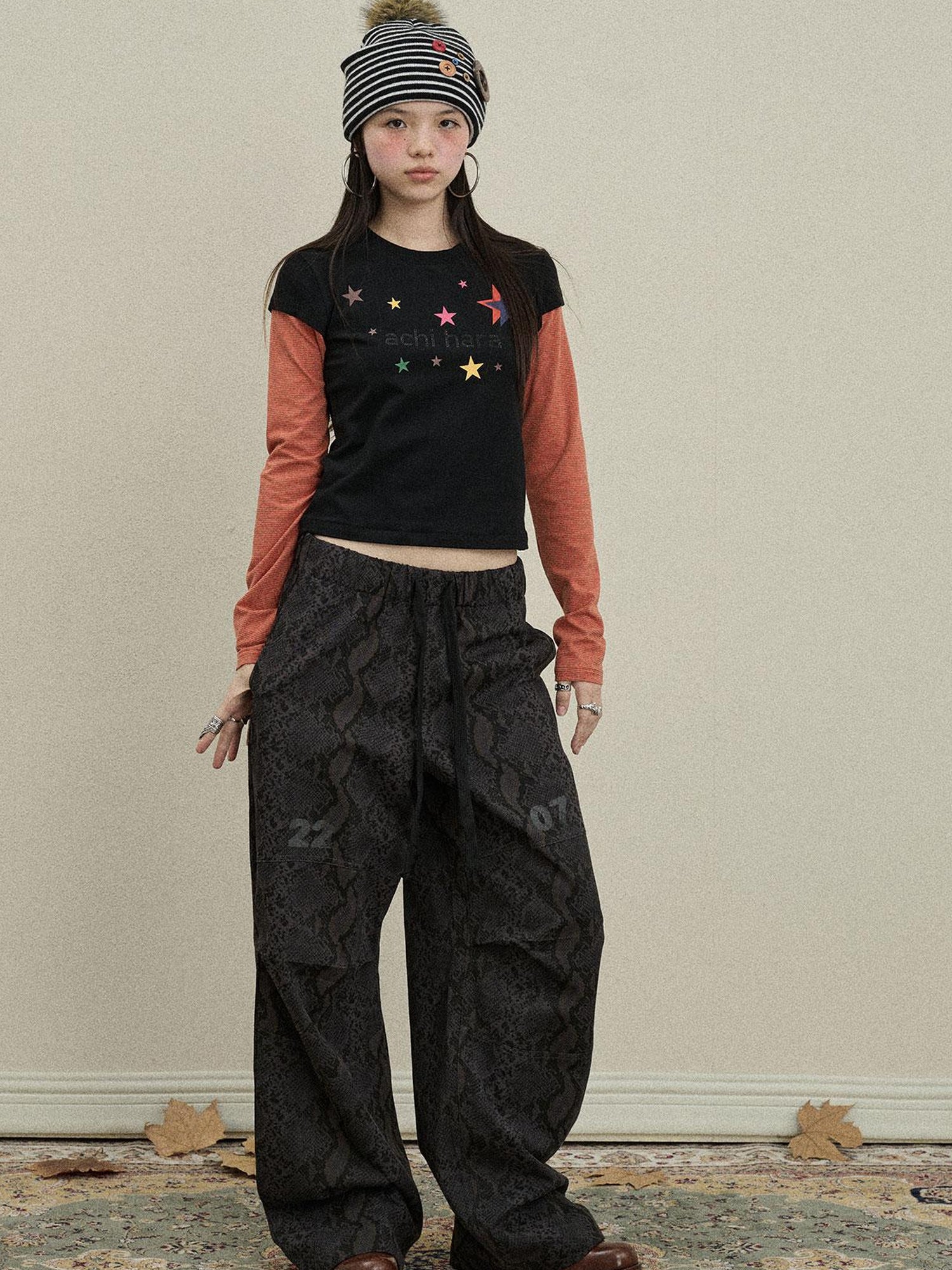 Update Achihara Snake Print Cargo Pants Wide Leg Drag Pants