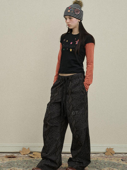 Update Achihara Snake Print Cargo Pants Wide Leg Drag Pants