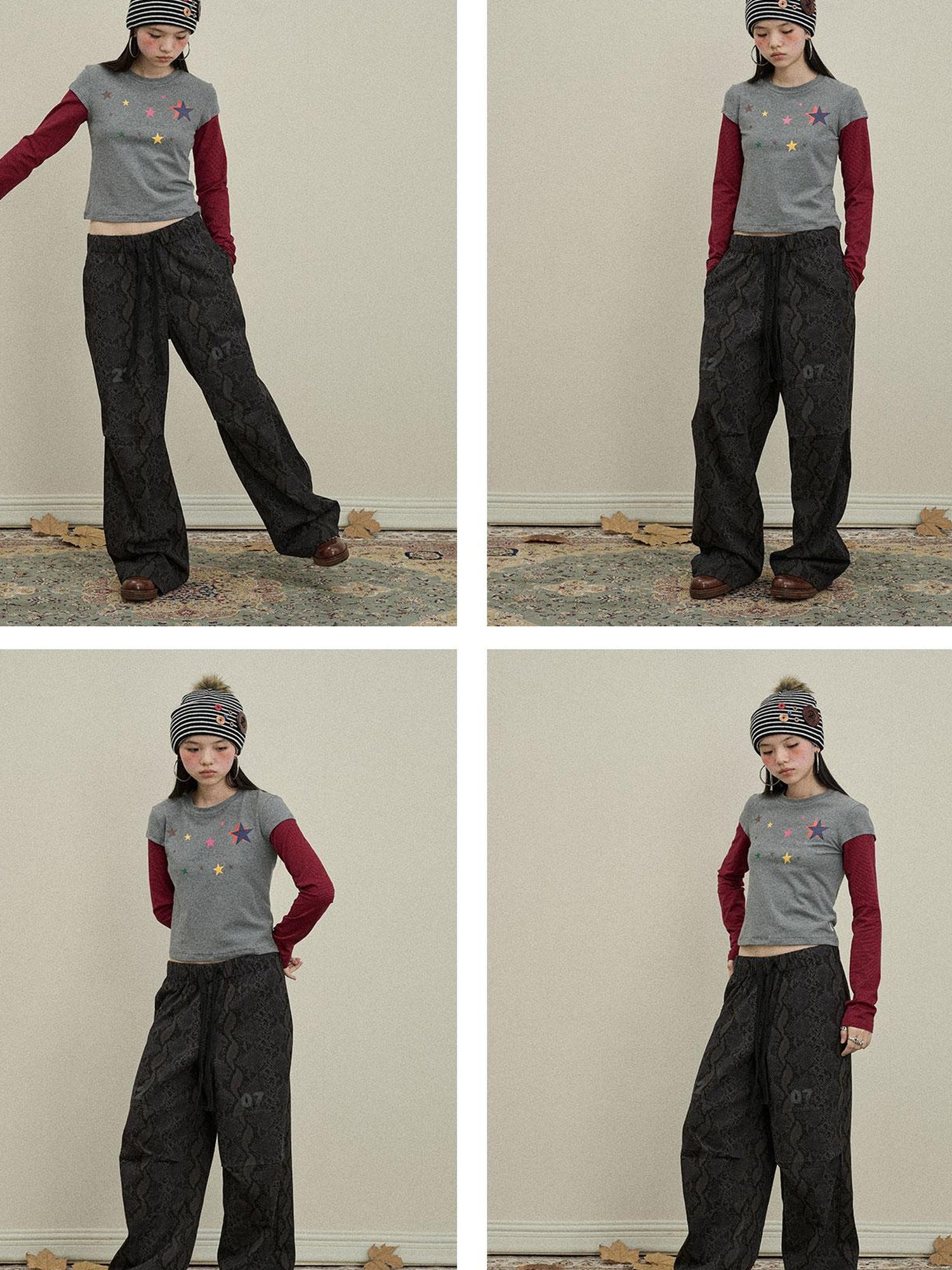 Update Achihara Snake Print Cargo Pants Wide Leg Drag Pants