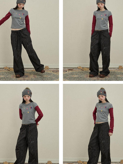 Update Achihara Snake Print Cargo Pants Wide Leg Drag Pants