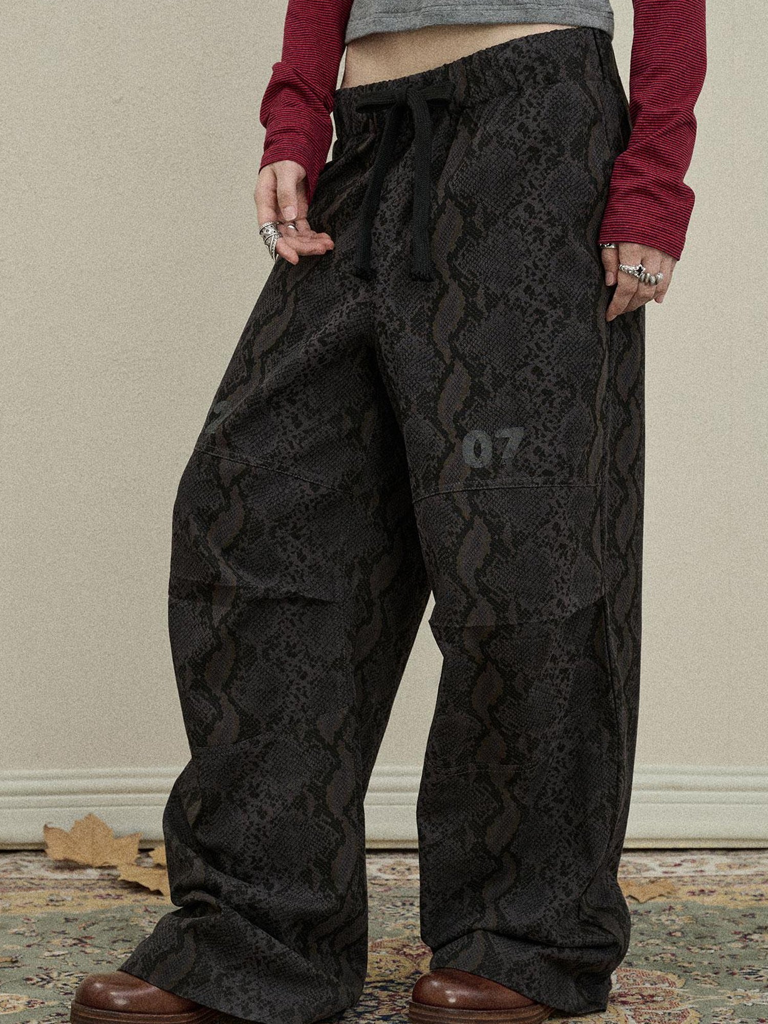 Update Achihara Snake Print Cargo Pants Wide Leg Drag Pants