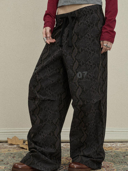 Update Achihara Snake Print Cargo Pants Wide Leg Drag Pants
