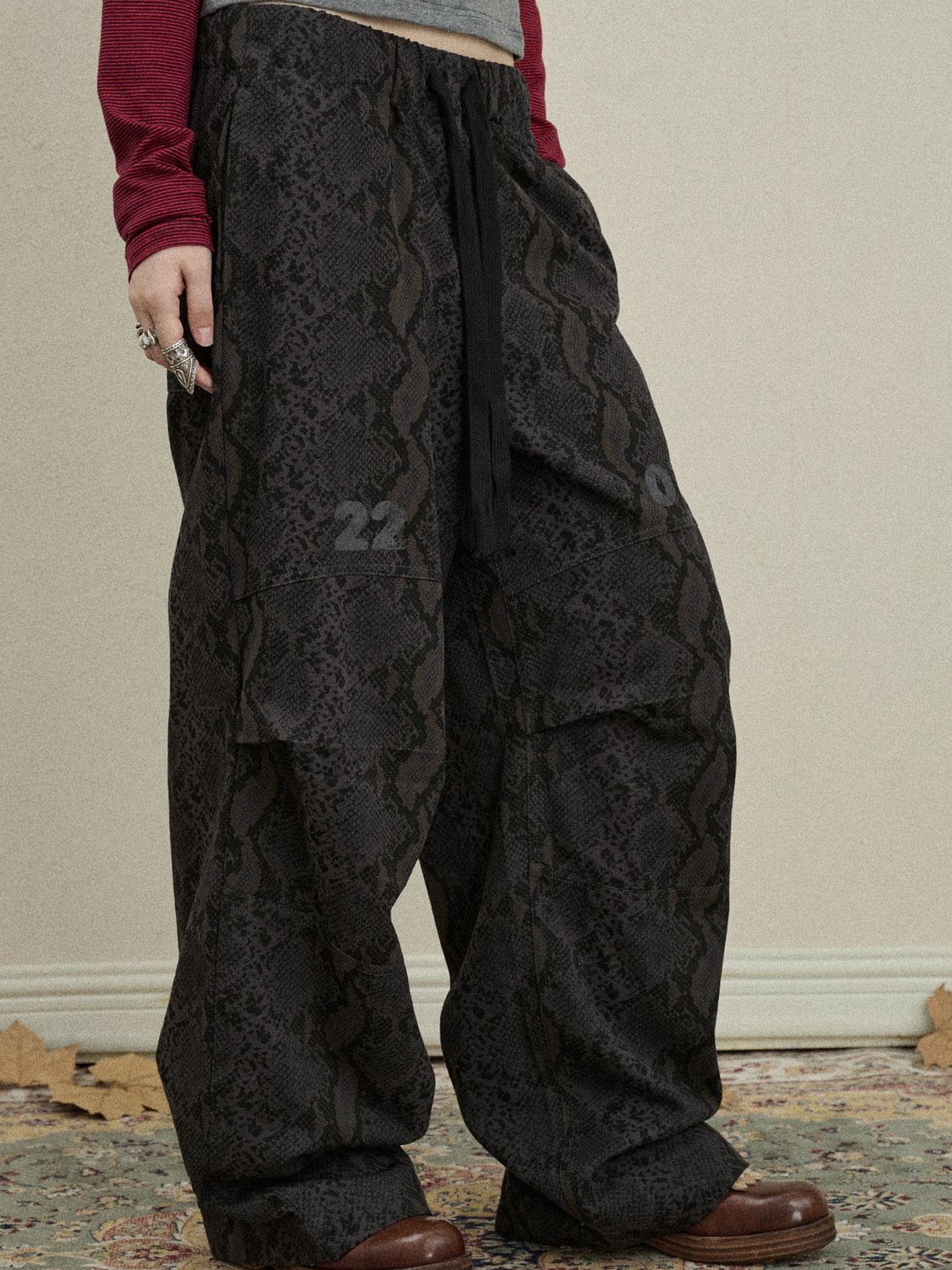 Update Achihara Snake Print Cargo Pants Wide Leg Drag Pants