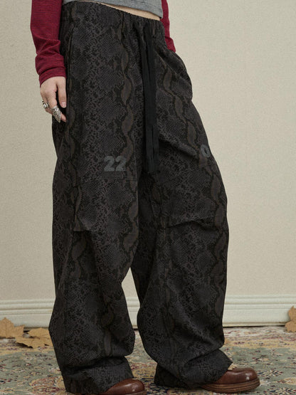 Update Achihara Snake Print Cargo Pants Wide Leg Drag Pants
