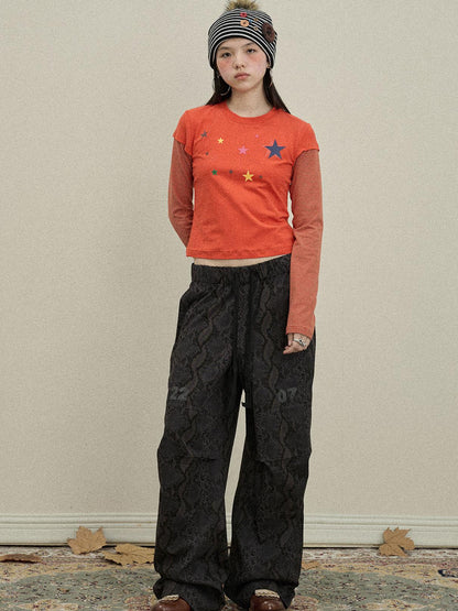 Update Achihara Snake Print Cargo Pants Wide Leg Drag Pants