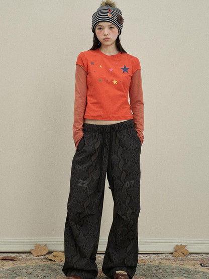 Update Achihara Snake Print Cargo Pants Wide Leg Drag Pants