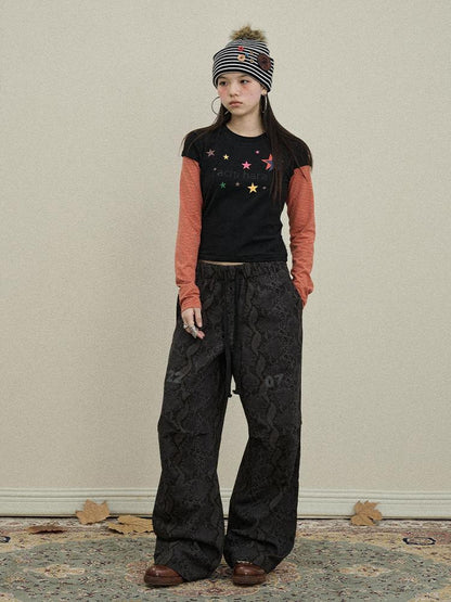 Update Achihara Snake Print Cargo Pants Wide Leg Drag Pants