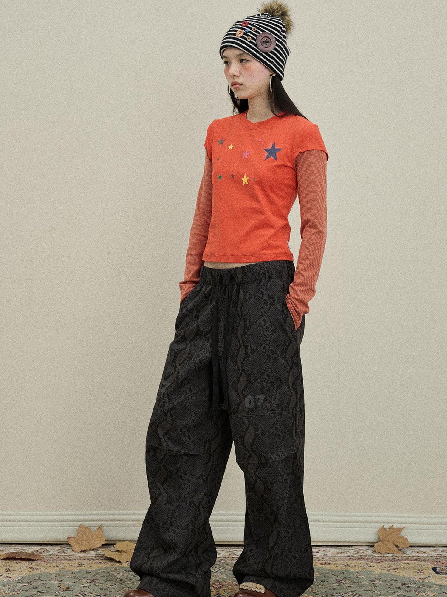 Update Achihara Snake Print Cargo Pants Wide Leg Drag Pants