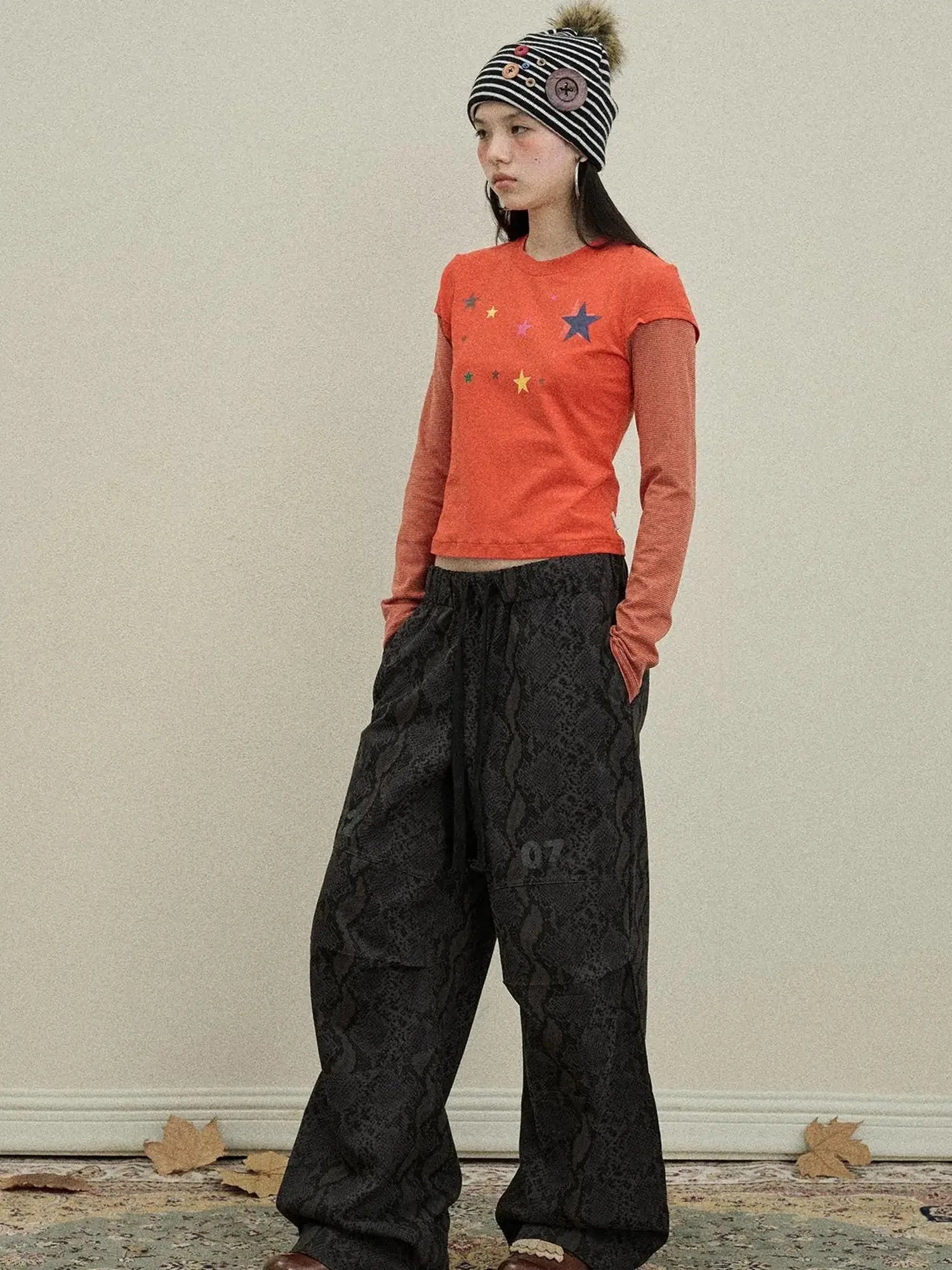 Snake Print Cargo Pants Wide Leg Drag Pants