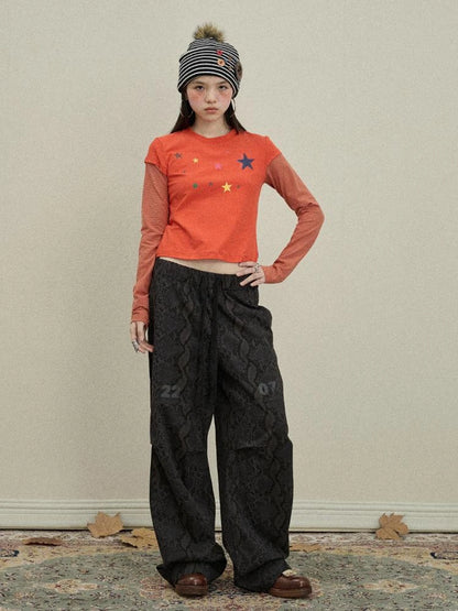 Snake Print Cargo Pants Wide Leg Drag Pants