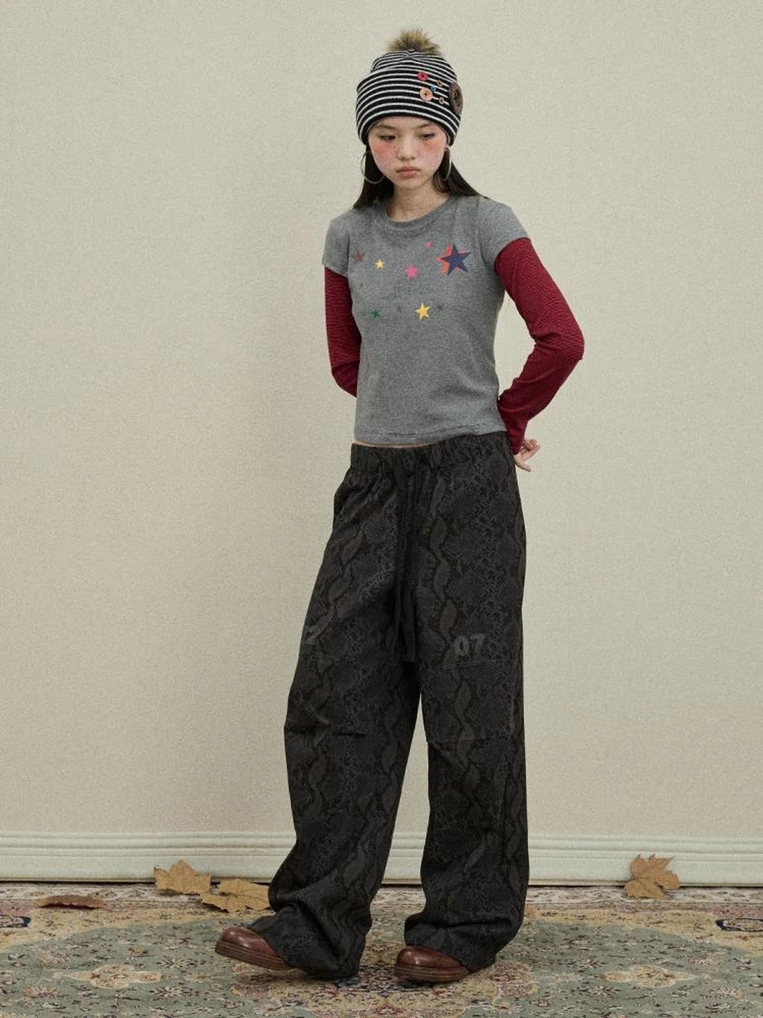 Snake Print Cargo Pants Wide Leg Drag Pants