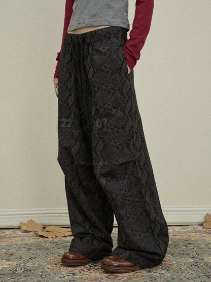 Snake Print Cargo Pants Wide Leg Drag Pants