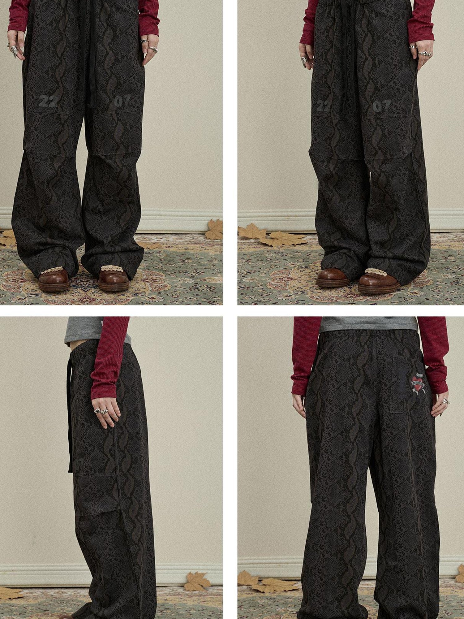 Update Achihara Snake Print Cargo Pants Wide Leg Drag Pants