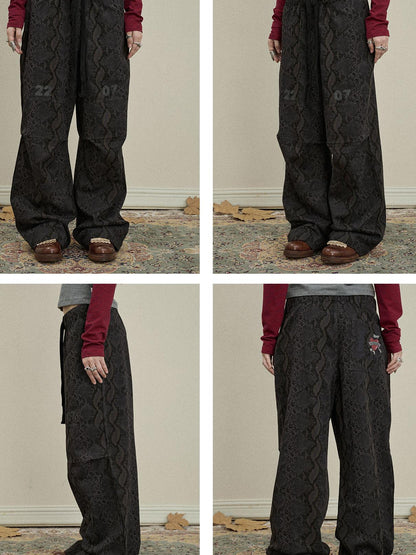 Update Achihara Snake Print Cargo Pants Wide Leg Drag Pants