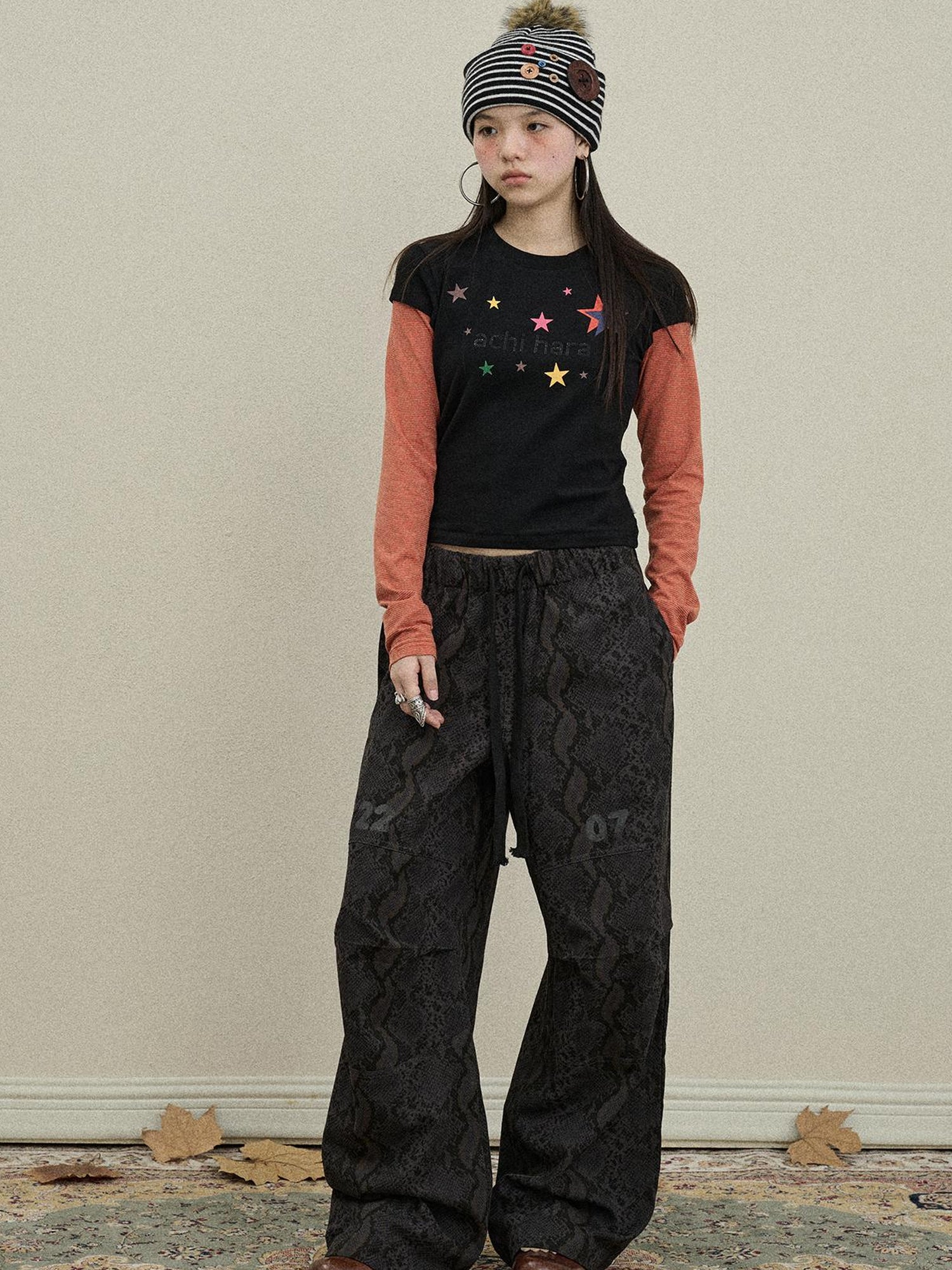 Update Achihara Snake Print Cargo Pants Wide Leg Drag Pants