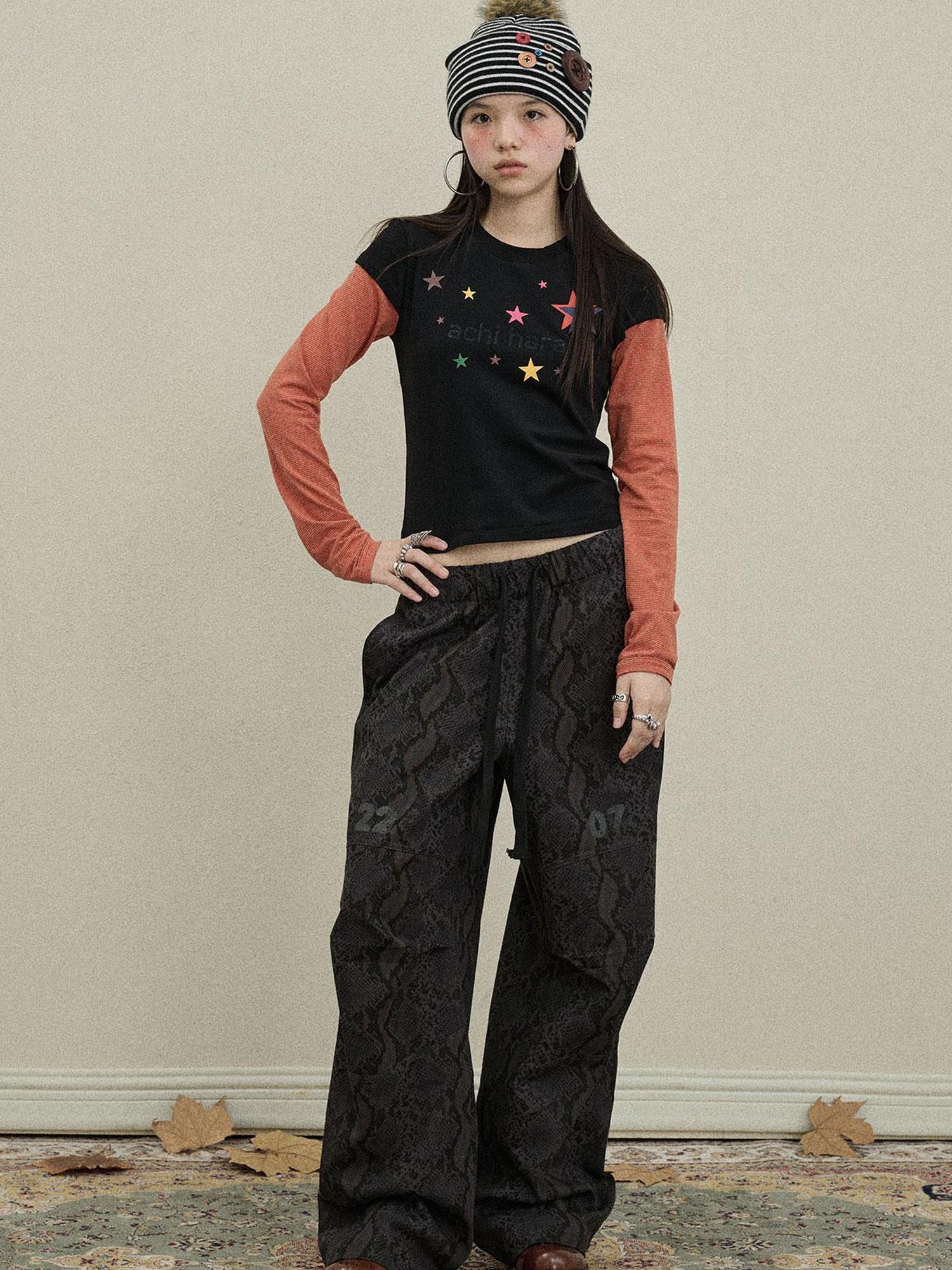 Update Achihara Snake Print Cargo Pants Wide Leg Drag Pants