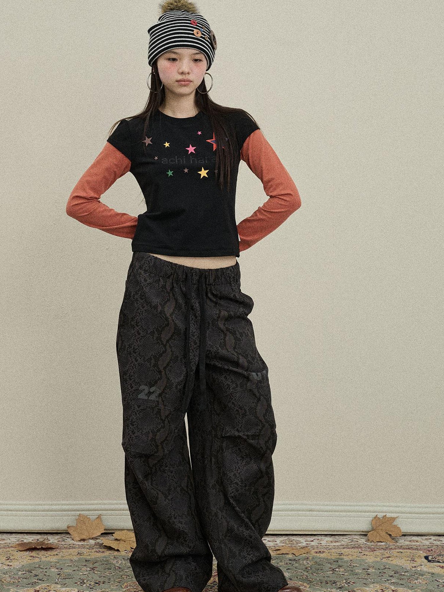 Update Achihara Snake Print Cargo Pants Wide Leg Drag Pants