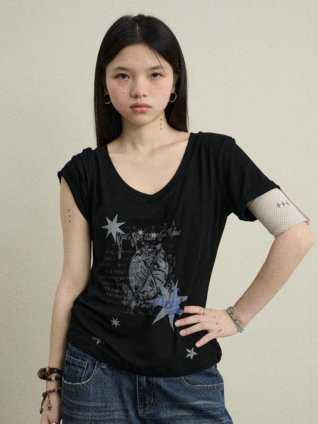 Achihara Sneezing Star 2.0 Tee V-Neck T-Shirt Long-Sleeve
