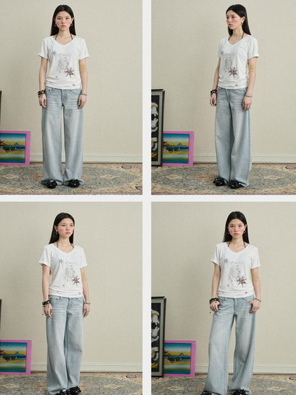 Achihara Sneezing Star 2.0 Tee V-Neck T-Shirt Long-Sleeve