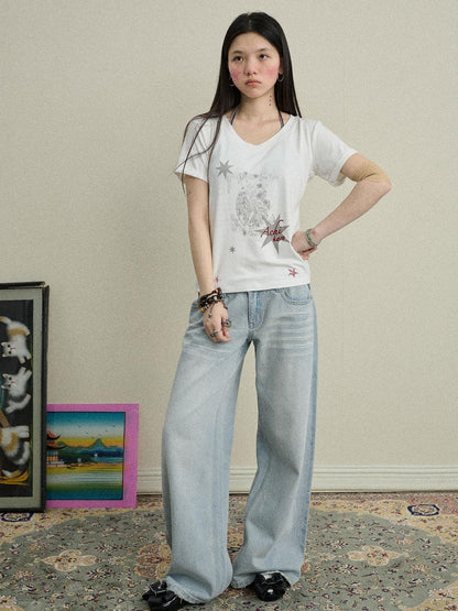 Achihara Sneezing Star 2.0 Tee V-Neck T-Shirt Long-Sleeve