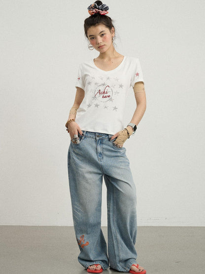 Achihara Sneezing Star Short Sleeve Slim Fit T-Shirt