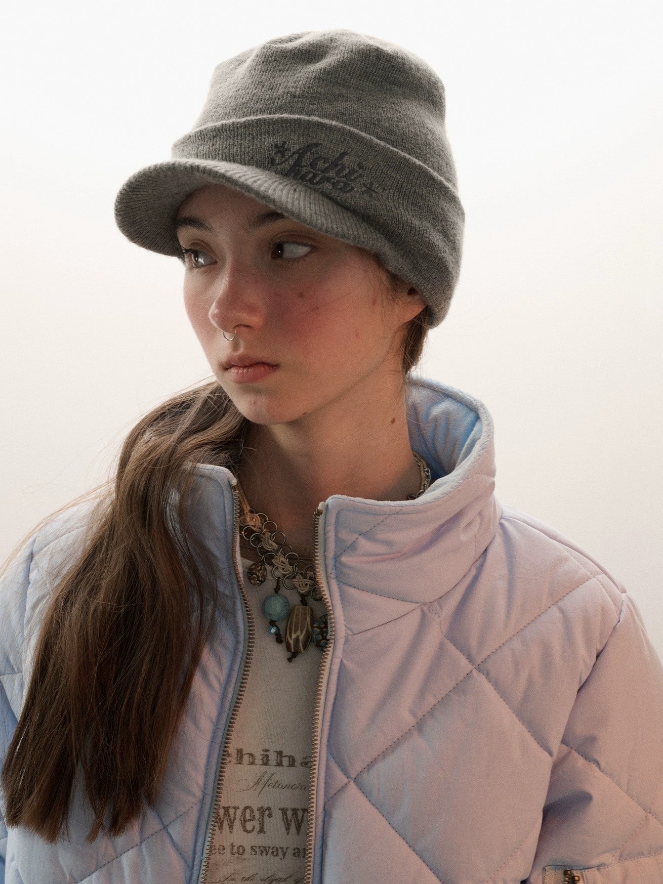 Achihara Soft Acrylic Knit Letter Casual Unisex Round Top Beanie Black Gray Hat