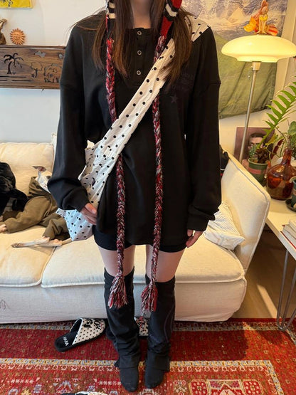 Achihara Soft Brushed Loose Fit Drop Shoulder Crew Neck Long Sleeve Women Letter T-Shirt