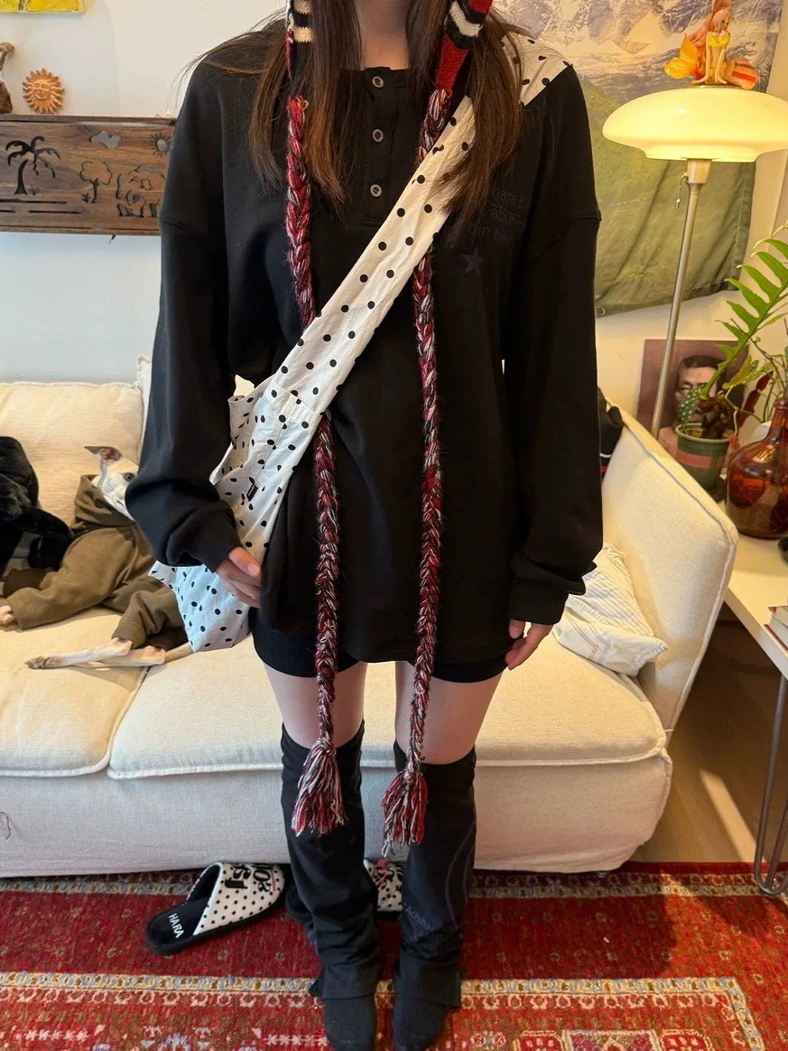 Achihara Soft Brushed Loose Fit Drop Shoulder Crew Neck Long Sleeve Women Letter T-Shirt