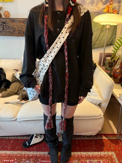 Achihara Soft Brushed Loose Fit Drop Shoulder Crew Neck Long Sleeve Women Letter T-Shirt