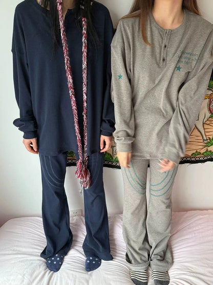 Achihara Soft Brushed Loose Fit Drop Shoulder Crew Neck Long Sleeve Women Letter T-Shirt